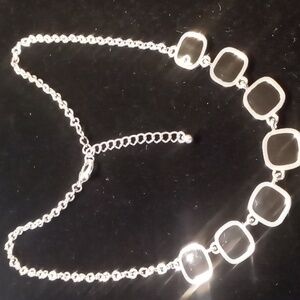 Collar necklace black enamel on squares oval link chain 22 inches long